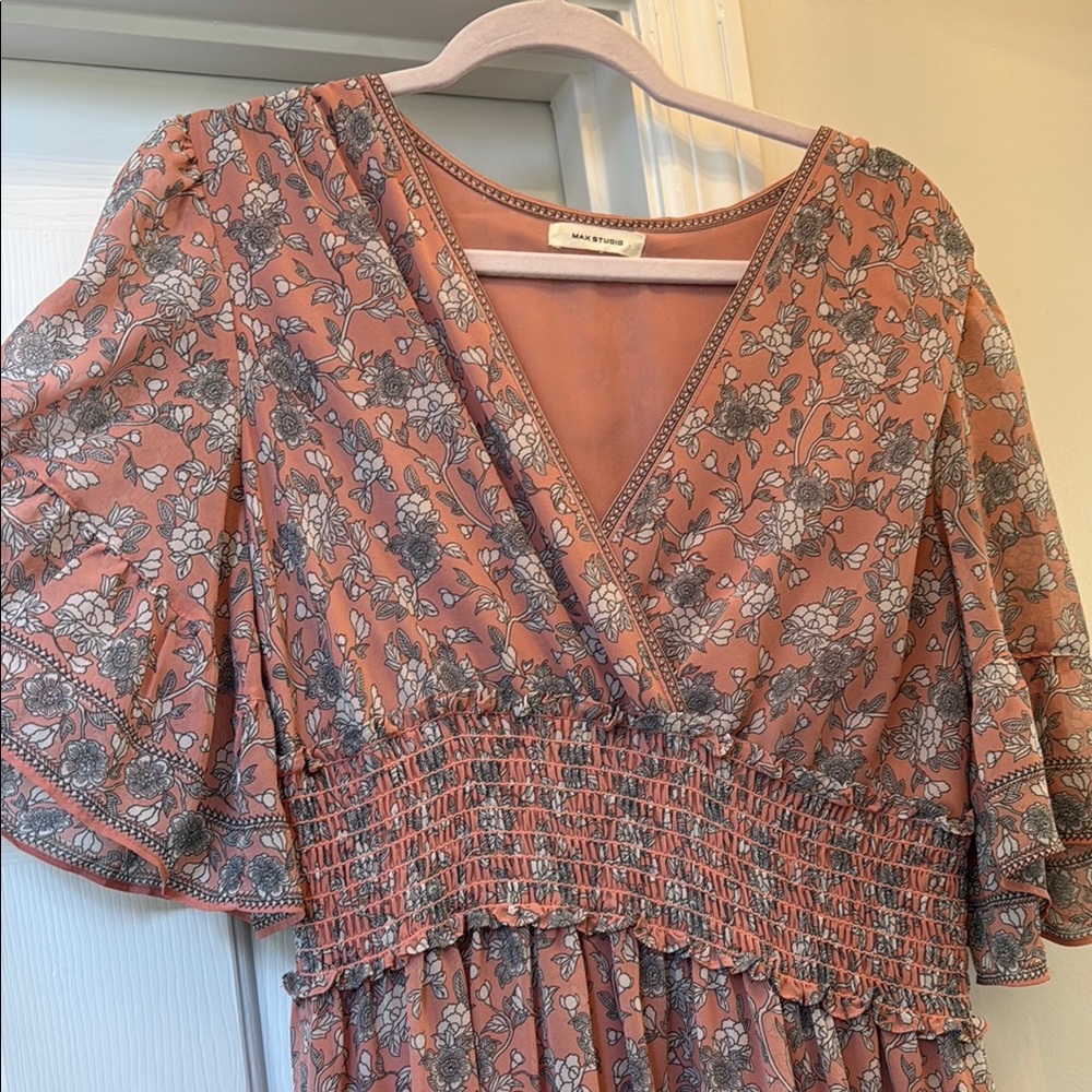 Floral V-Neck Dress with Puff Sleeves
